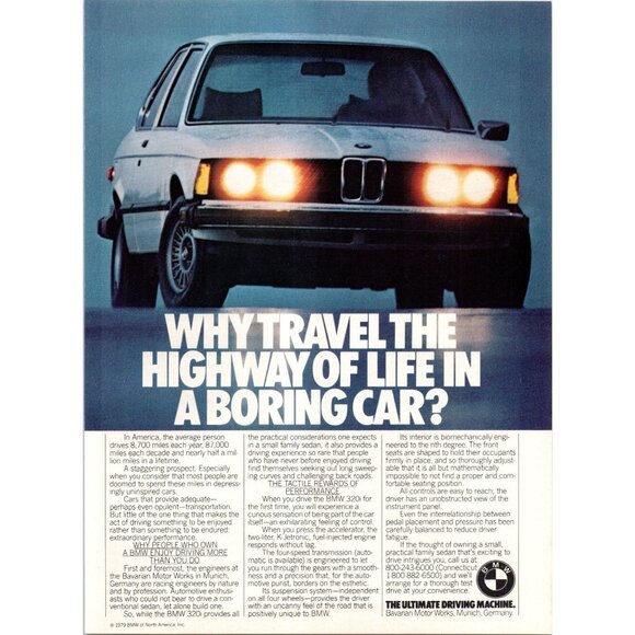 1980 BMW 320i Luxury Sports Coupe Vintage Print Ad Front End Headlights Wall Art - Picture 1 of 2